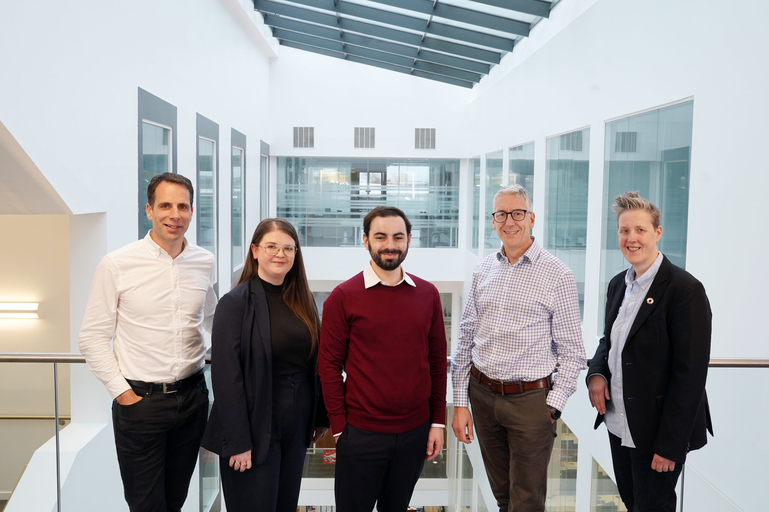 Concinnity Genetics team Mark Beaumont, Partner at Eos; Jessica Birt, CEO and Co-founder; Dr Matthew Dale, CSO and Co-founder, Professor David Venables, Chair of board; Professor Susan Rosser, Chair of scientific advisory board.